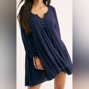 We The Free FP Navy Oversized Knit Long-Sleeve Mini Dress, Size S